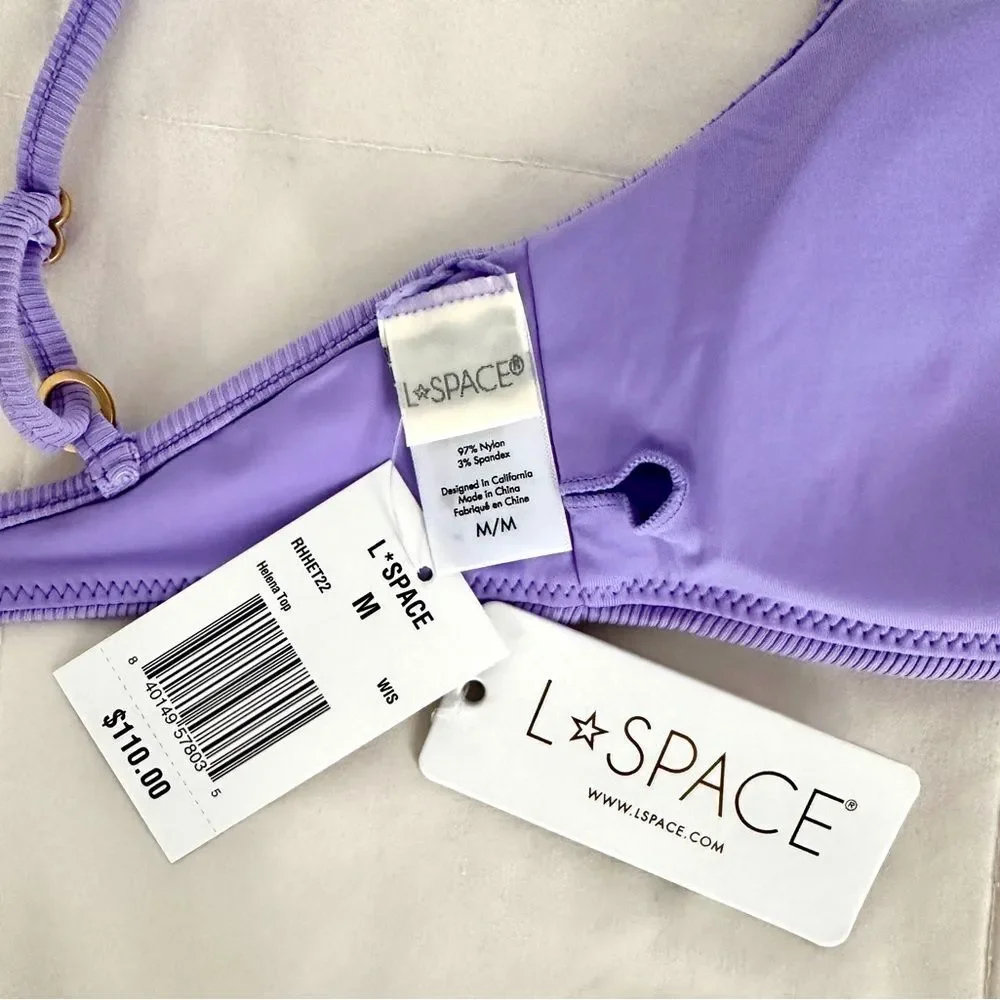 L*Space Helena Bikini Top Wisteria Ribbed Size M • NEW WITH TAGS •